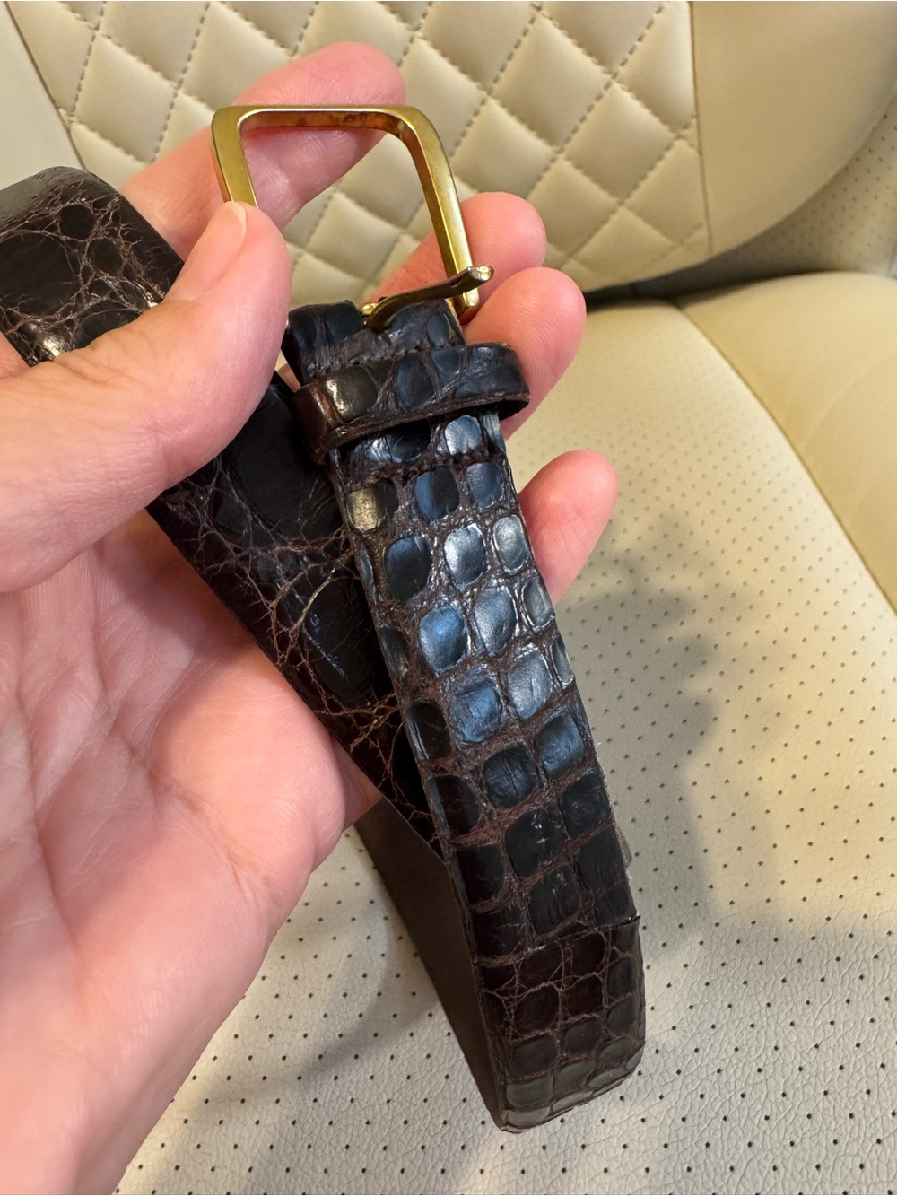 Genuine Crocodilian Leather Brown Belt – Made in Spain